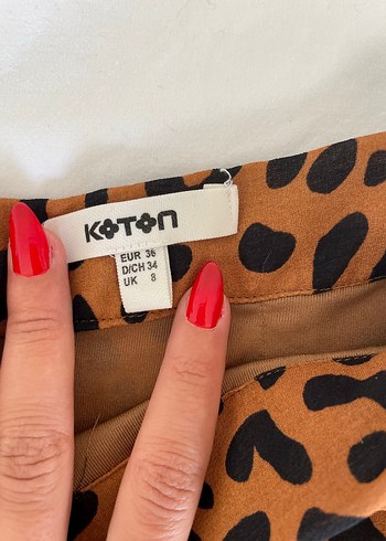 Koton Leopar Desenli Kahverengi Volanlı Mini Etek