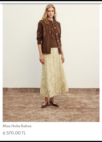 Bej Dantel Detaylı Uzun Pamuk Etek - Görsel 2