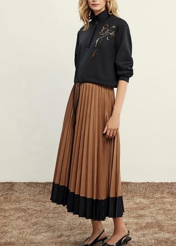 Kahverengi Piliseli Uzun Etek - Görsel 2