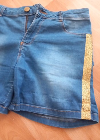 Nakışlı Koyu Mavi Kız Kot Şort - Görsel 9