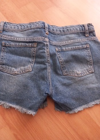 Nakışlı Koyu Mavi Kız Kot Şort - Görsel 3