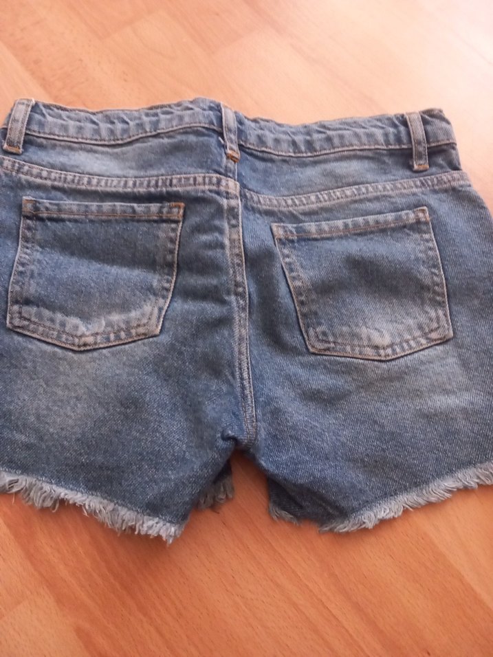 Nakışlı Koyu Mavi Kız Kot Şort - Görsel 3