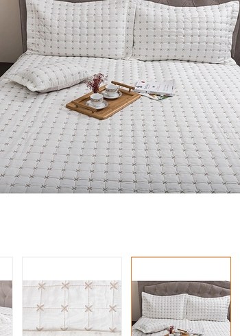 İşlemeli krem Yatak Örtüsü - Görsel 5