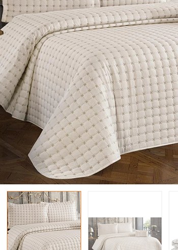 İşlemeli krem Yatak Örtüsü - Görsel 2