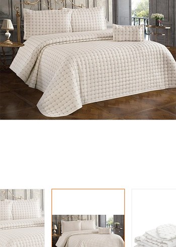 İşlemeli krem Yatak Örtüsü - Görsel 3