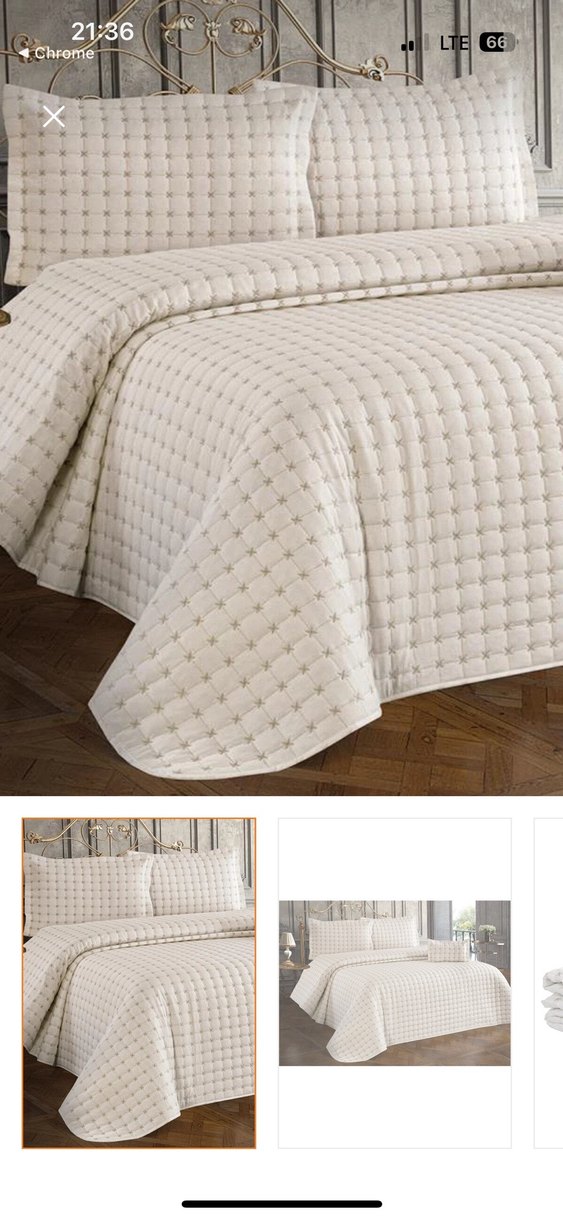 İşlemeli krem Yatak Örtüsü - Görsel 2