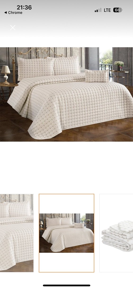 İşlemeli krem Yatak Örtüsü - Görsel 3