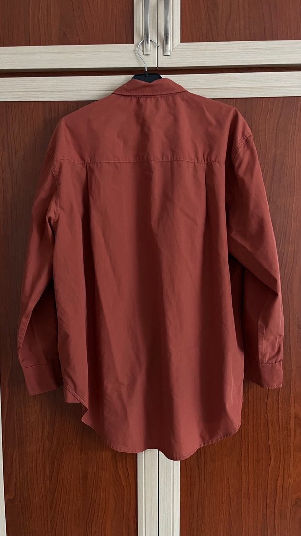 Kiremit Kadın Düğmeli Uzun Kollu Gömlek - Görsel 3