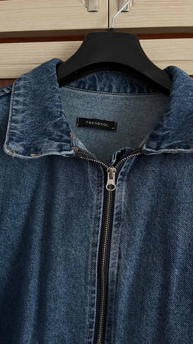 Kadın Mavi Fermuarlı Denim Ceket - Görsel 2