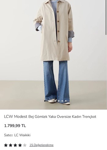 LC Waikiki Düğmeli Bej Midi Kadın Trençkot