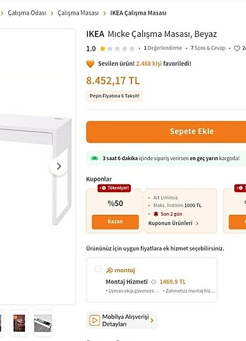  Beden Renk IKEA MICKE İki Çekmeceli Çalışma Masası