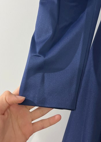 Lacivert Drapeli Uzun Kadın Abiye Elbise - Görsel 4