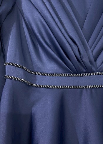 Lacivert Drapeli Uzun Kadın Abiye Elbise - Görsel 3
