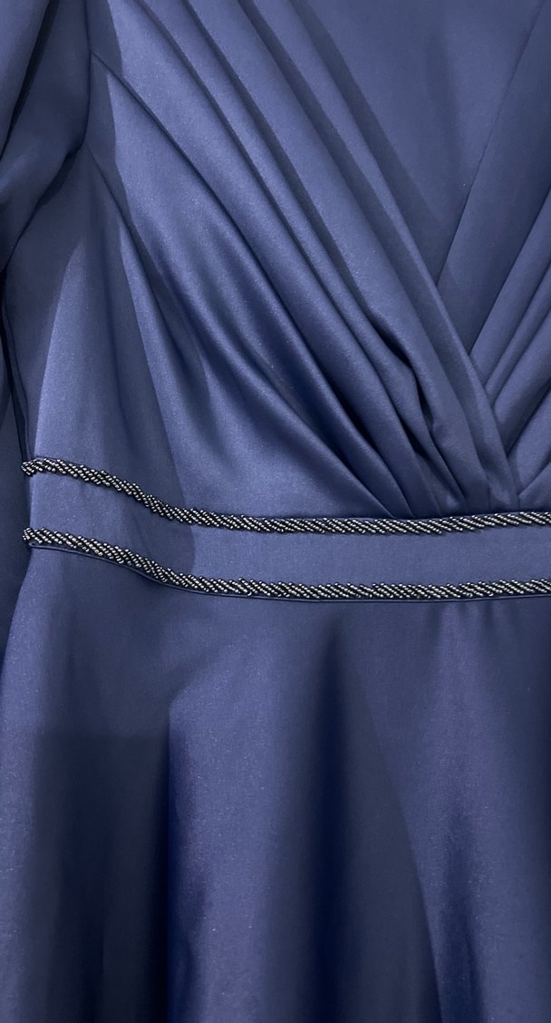 Lacivert Drapeli Uzun Kadın Abiye Elbise - Görsel 3