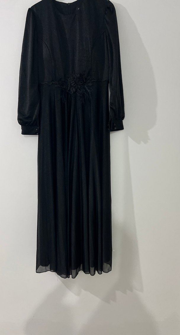 Uzun Kollu Siyah Gotik Abiye Elbise - Görsel 2