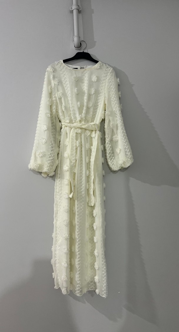 Dantel Detaylı Bohem Uzun Beyaz Elbise - Görsel 2