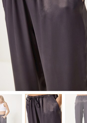 Mango Gri Salaş Midi Kadın saten Pantolon