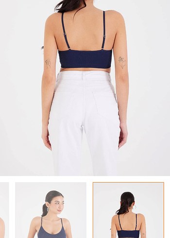Addax Kadın Lacivert V Yaka İnce Askılı Crop Top