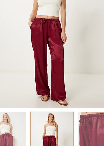 Mango Bordo Saten Salaş Kadın Pantolon