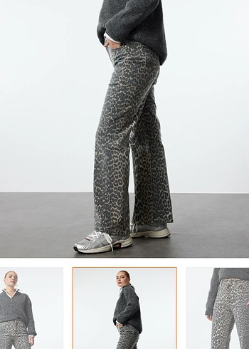 Leopar Desenli Kadın Bol Kesim Jean