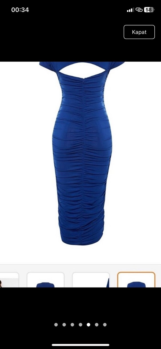 Parlak Mavi V Yaka Drapeli Mini Elbise - Görsel 2