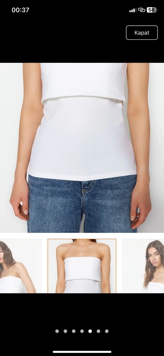 Beyaz Askısız Denim Bluz - Görsel 2