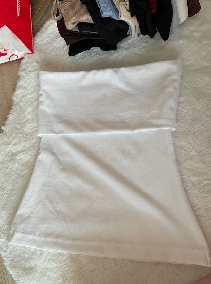 Beyaz Askısız Denim Bluz - Görsel 4