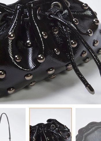 Yılan Desenli Siyah Deri Rock Punk Çanta - Görsel 5