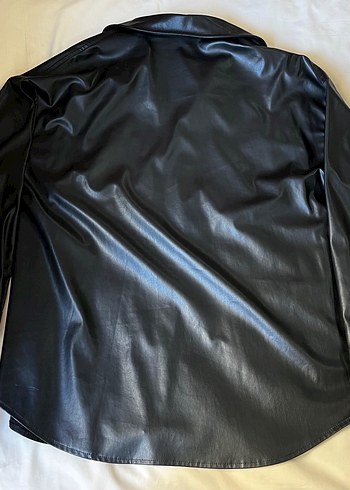 Düğmeli Siyah Parlak Deri Kadın Ceket - Görsel 6