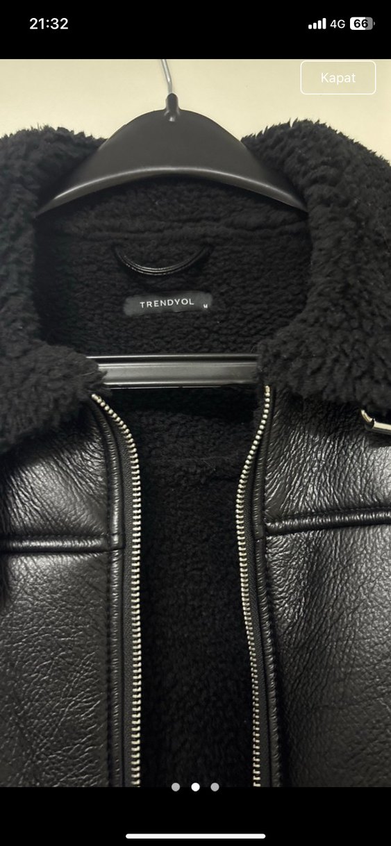 Siyah Deri Biker Ceket, Tokalı, Midi Boy - Görsel 2