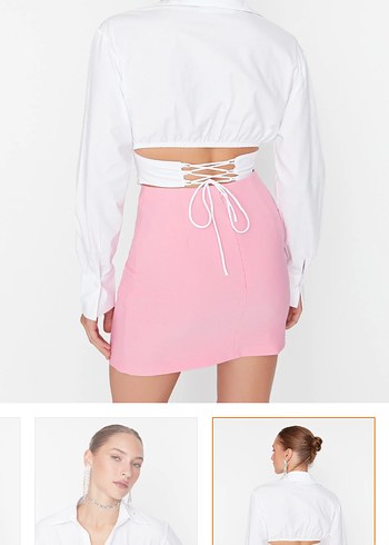 Beyaz V Yaka Strappy Midi Kadın Gömlek - Görsel 3