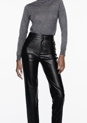 Siyah Deri Kemerli Kadın Pantolon - Görsel 2