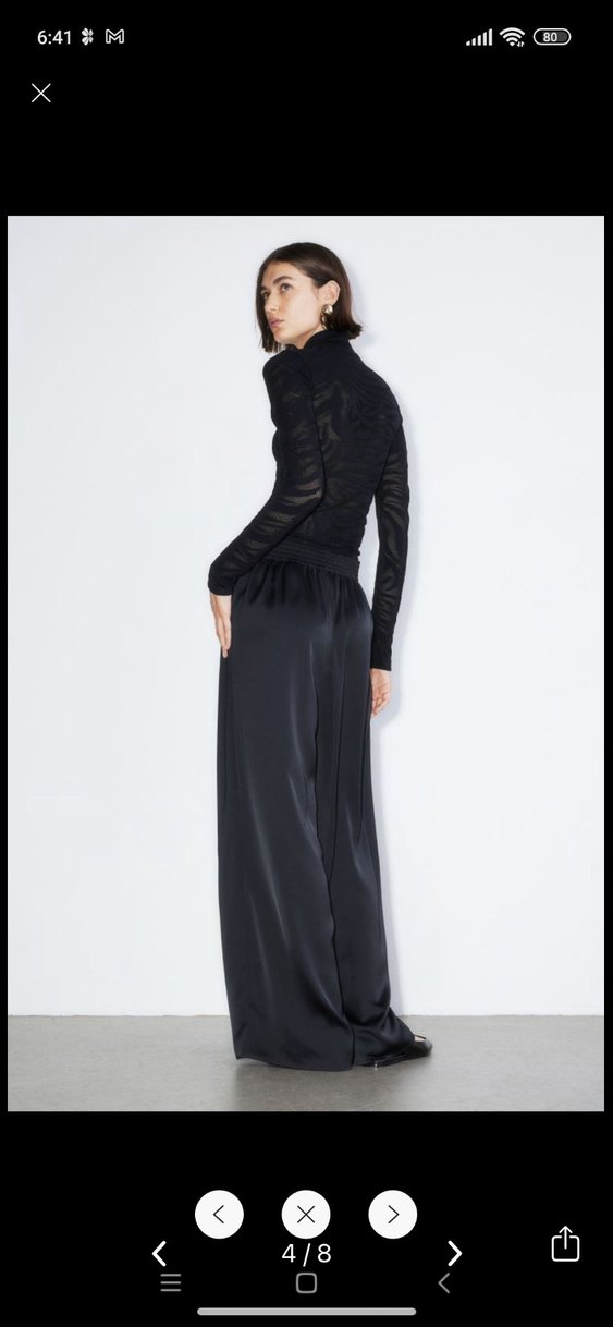 Kadın Siyah Pilili Uzun Kumaş Pantolon saten - Görsel 5