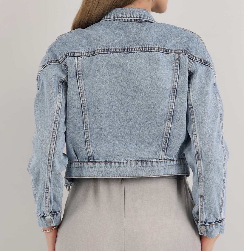 Kadın Kemerli Kısa Denim Kot Ceket - Görsel 4