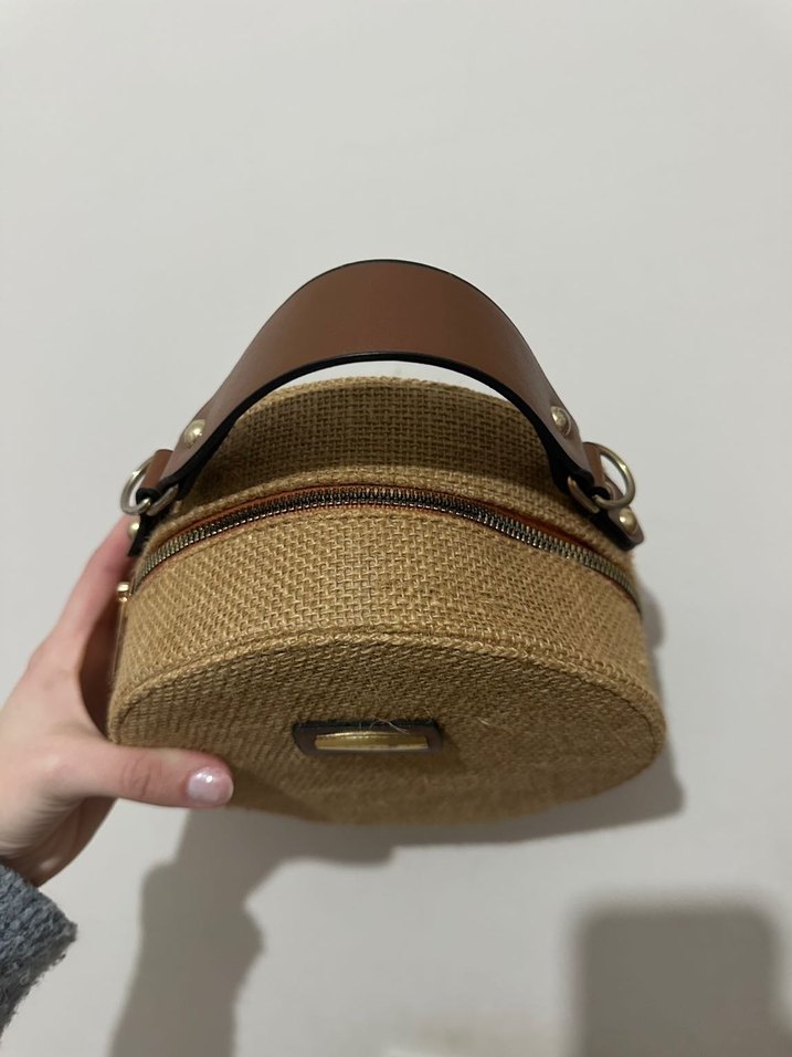 Bej Hasır Yuvarlak Kadın Çanta - Görsel 3