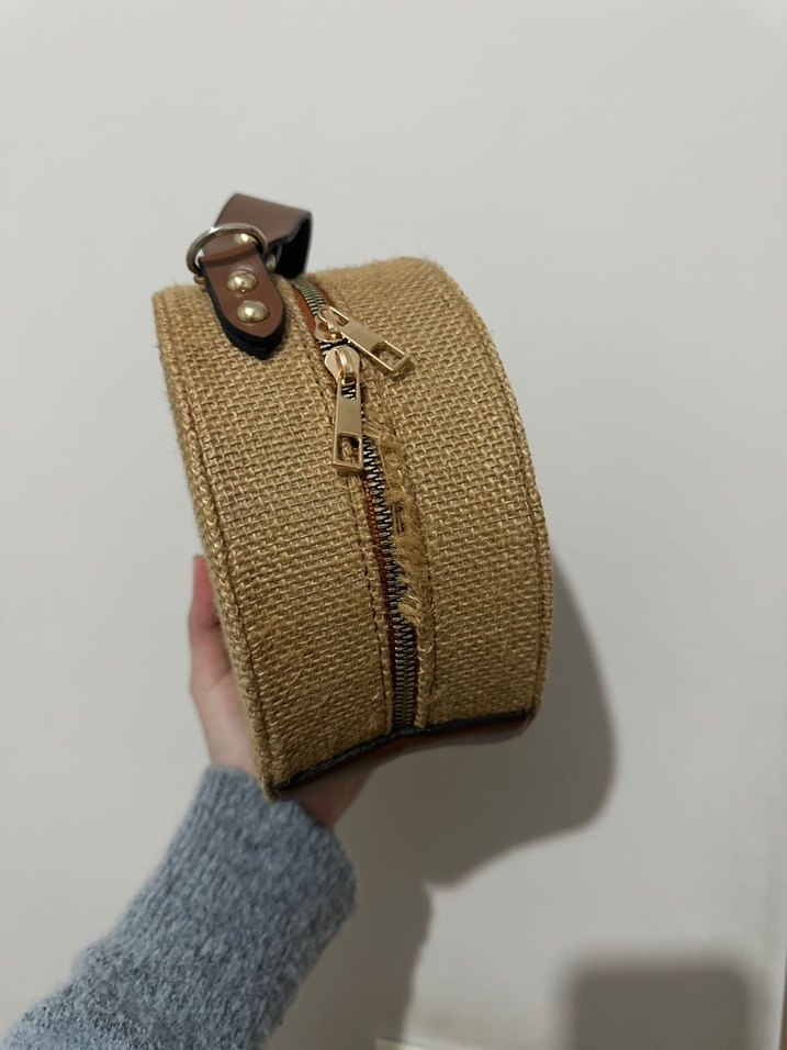 Bej Hasır Yuvarlak Kadın Çanta - Görsel 2