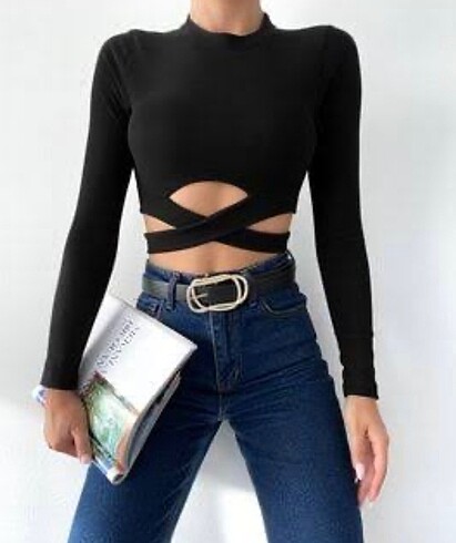 Beli çapraz detaylı ottoman kumaş crop