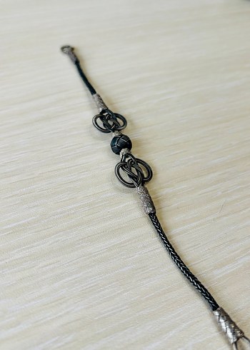 Gümüş Unisex Siyah Kazaziye Bileklik - Görsel 3