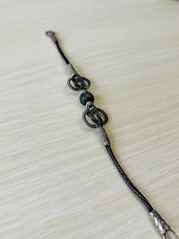 Gümüş Unisex Siyah Kazaziye Bileklik - Görsel 3