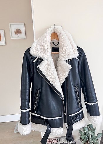 Kürklü Siyah Deri Ceket - Görsel 2