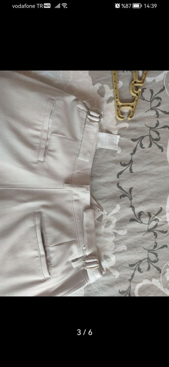 Drapeli Bej Kadın Kumaş Pantolon - Görsel 5