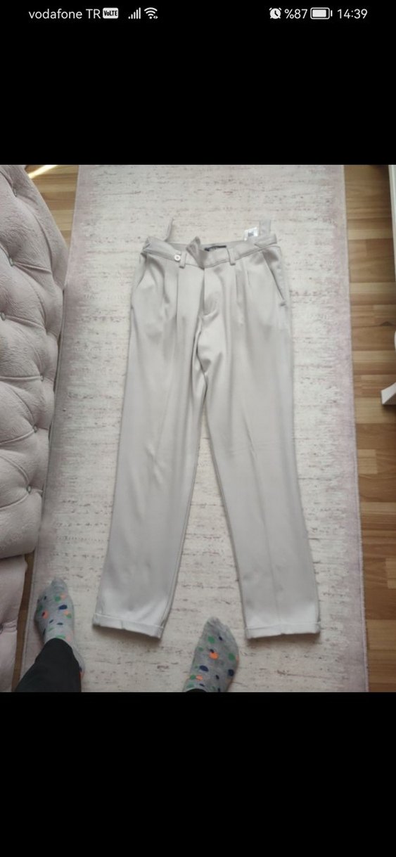 Drapeli Bej Kadın Kumaş Pantolon - Görsel 4