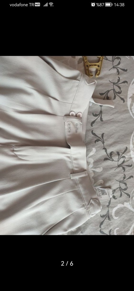 Drapeli Bej Kadın Kumaş Pantolon - Görsel 2