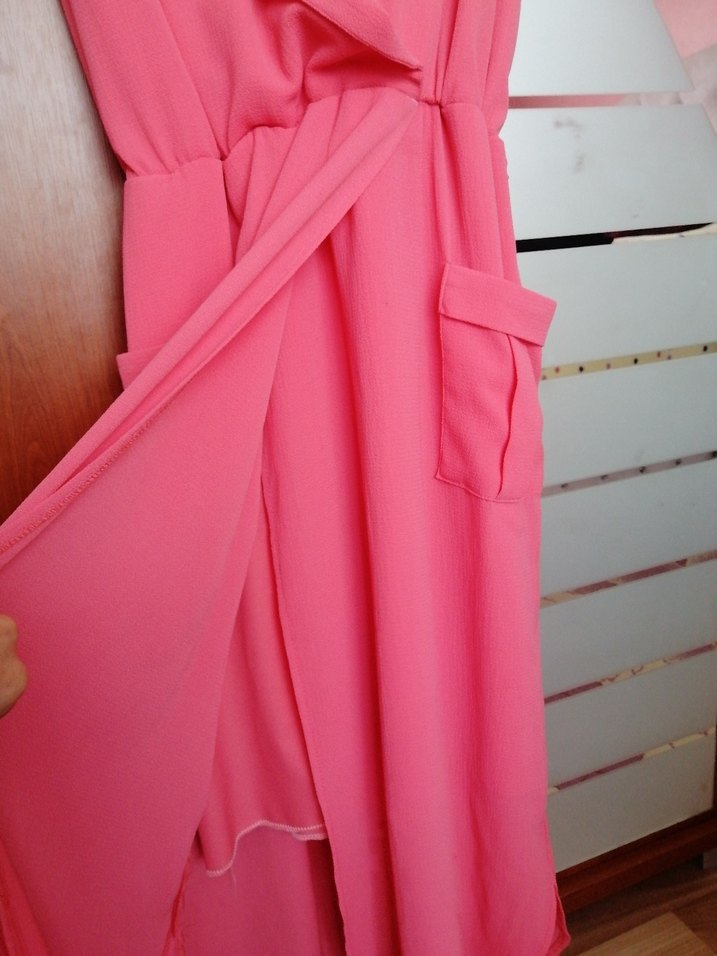 Pembe Uzun Kollu Salaş Kadın Elbise - Görsel 2