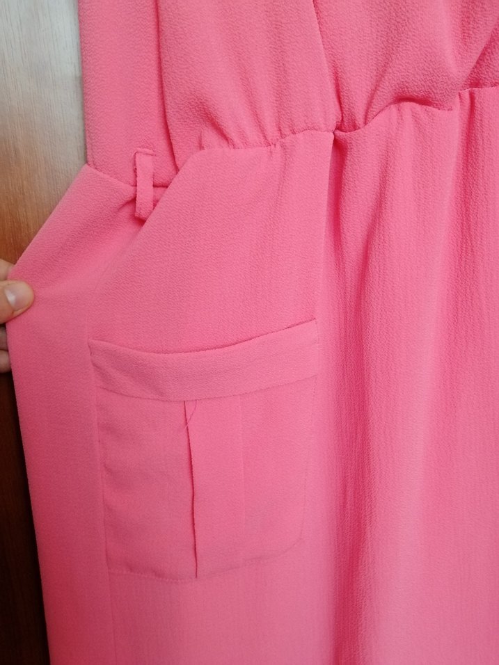 Pembe Uzun Kollu Salaş Kadın Elbise - Görsel 5