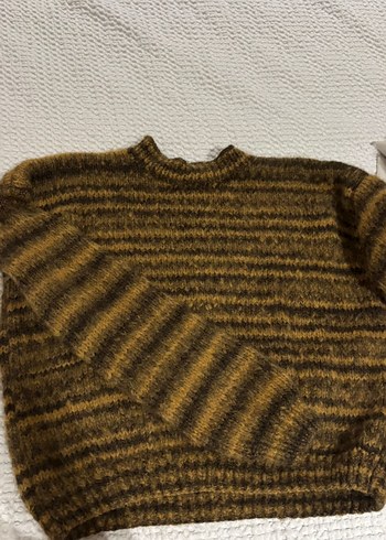 s Beden Kahverengi Zebra Desenli Triko Kadın Kazak