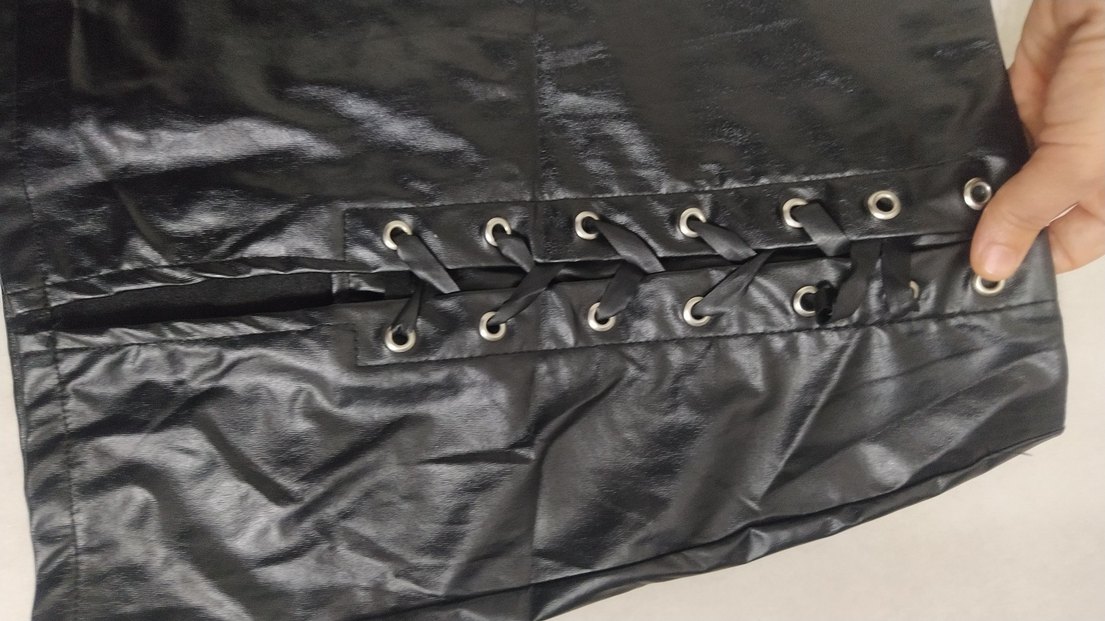 Siyah Yüksek Bel Yırtmaçlı Deri Mini Etek - Görsel 4