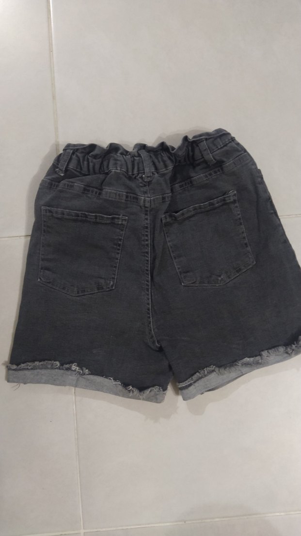 Gri Kadın Salaş Mini Denim Şort - Görsel 2
