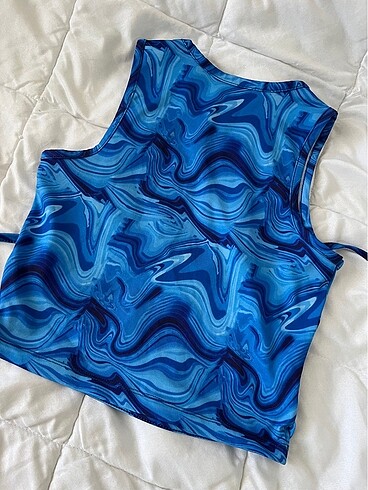 Batık desen ipli halter yaka crop - Görsel 6