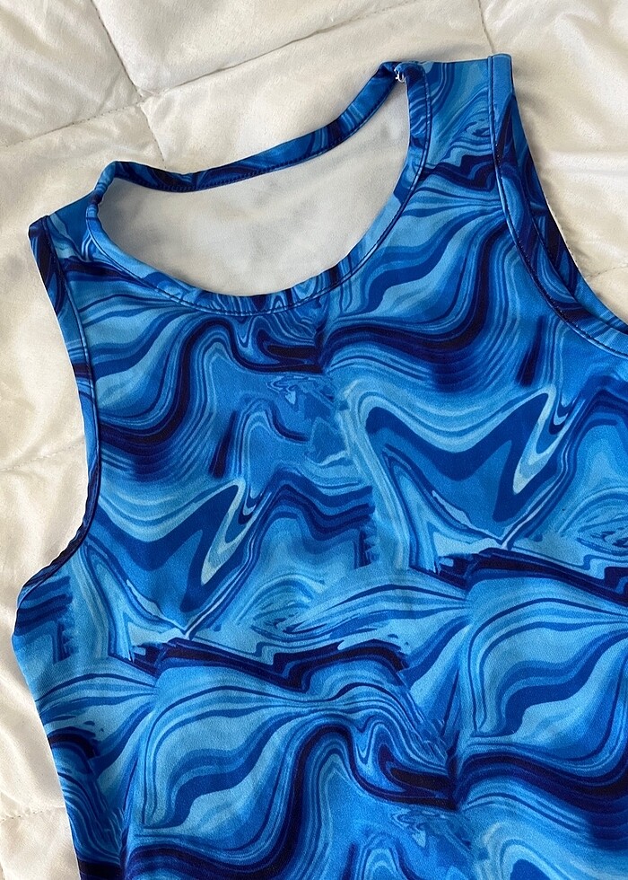 Batık desen ipli halter yaka crop - Görsel 2